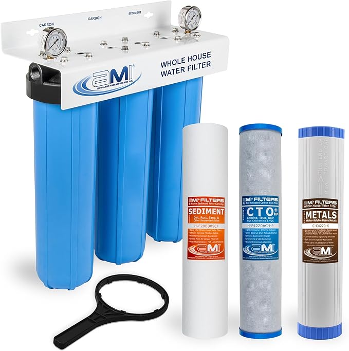 Applied Membranes Inc. 3-Stage Whole-House Water Filter System, 4.5x20-Inch Heavy-Metal, Sediment, and Chemical Water Filter Cartridge