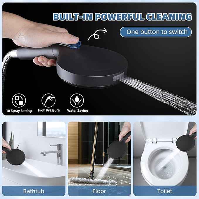 All Metal Rain Shower Head, 10” High Pressure Rainfall Shower Head with Handheld Spray, 10-Mode Powerful Cleaning Handheld Showerhead, 16" Stainless Steel Adjustable Extension Arm, Oil Rubbed Bronze
