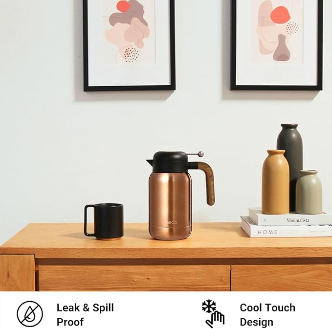 Aura Thermal Coffee Carafe - Vacuum Insulated Stainless Steel Tea Pot & Water Pitcher, Keeps Drinks Hot or Cold, BPA-Free, Beverage Dispenser Thermos - 51 oz Copper