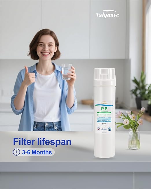 Under Sink Water Filtration System, NSF Certified 10 x 2.5 Inch PP Sediment Filter Cartridge, 5 Micron, Lead-Free, BPA-Free Heavy Duty with 1/2 Inch FNPT Inlet/Outlet