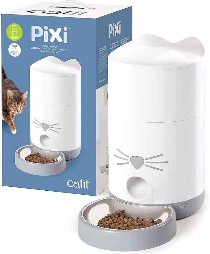 Catit PIXI Smart Automatic Dry Cat Food Feeder, Schedule and Portion Control Meals for Cats, White
