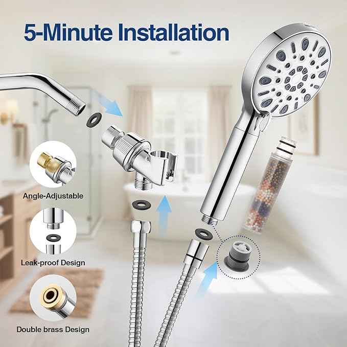 Filtered Shower Head with 8 Spray Modes, High Pressure Handheld Showerhead Filter for Hard Water Filtering Showerhead with Hose(N8HS702CP)