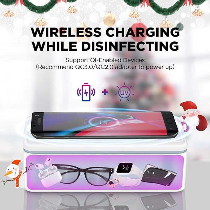 UV light Sanitizer Box, phone sanitizer with wireless charging, ultra-powerful 8 UV-C Sterilizer machine for Phone Toothbrush Nail Tools Jewelry and more