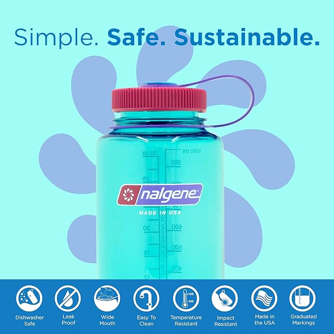 Nalgene Leak Proof Tritan BPA-Free Water Bottle - 32 oz Wide Mouth - Made in the USA for Outdoor Use & Daily Hydration (Surfer)