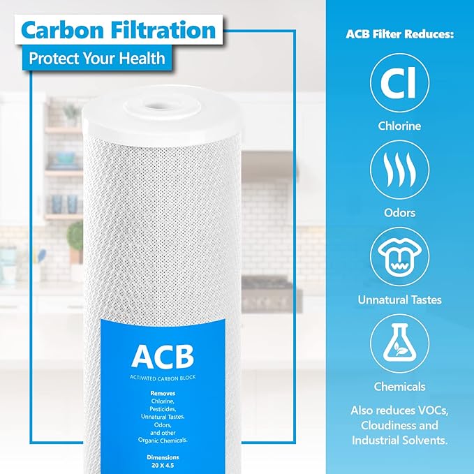 Express Water – 2 Pack Water Filter Activated Carbon Block Replacement Filter – ACB Large Capacity Filter – Whole House Filtration – 5 Micron Water Filter – 4.5” x 20” inch