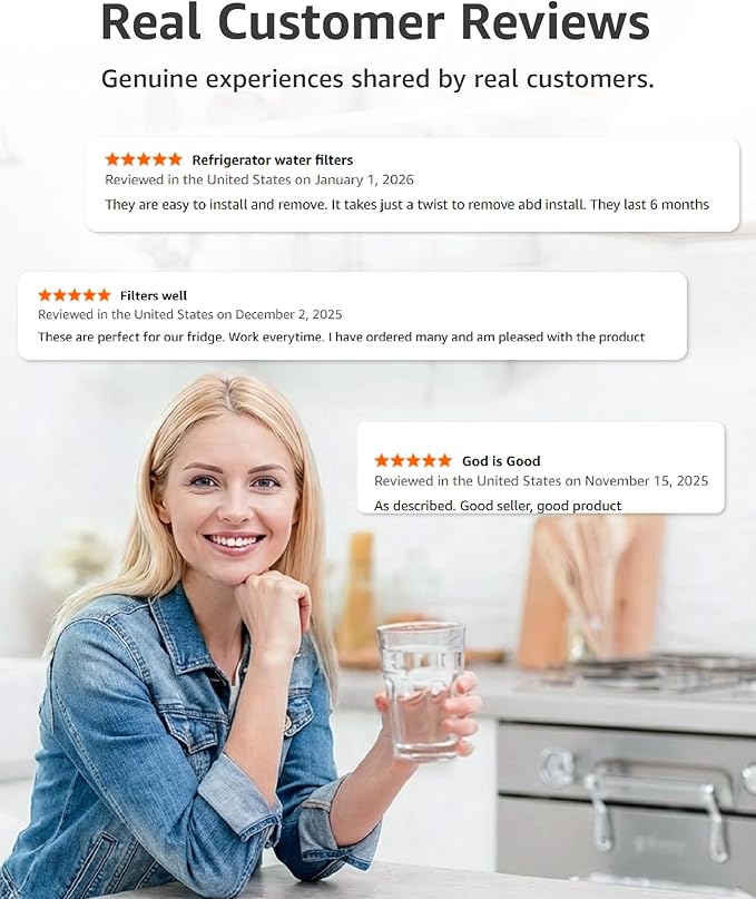 Overbest XWF Refrigerator Water Filter, Replacement for GE® WR17X30702, NSF 42/372 Certified, Compatible with GE® GNE27, GFE26, GDE25, GSS25, PSE25 Series Refrigerators, 3-Pack (No-chip)