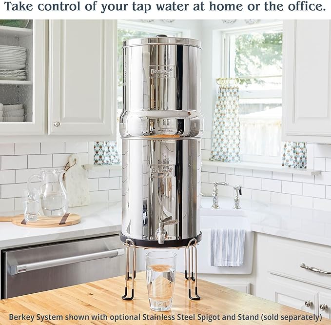 Imperial Berkey Gravity-Fed Stainless Steel Countertop Water Filter System 4.5 Gallon with 2 Authentic Black Berkey Elements BB9-2 Filters
