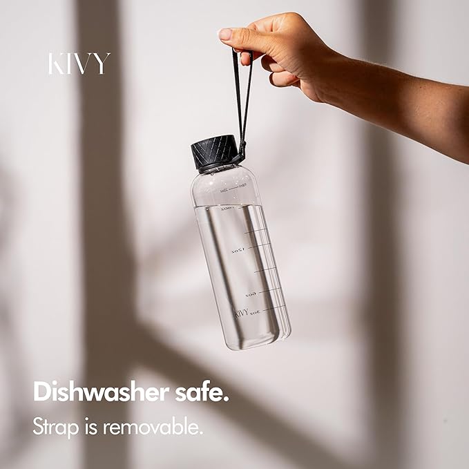 KIVY Tritan Water Bottle 2nd Generation (Black Clear, 22oz)