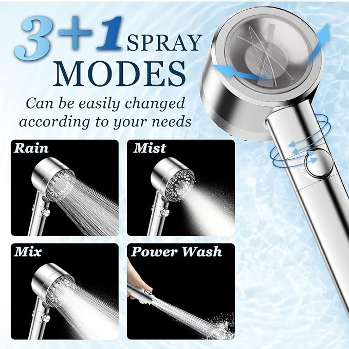 FEELSO Filtered Shower Head with Handheld, High Pressure 4 Spray Showerhead with Filters & Upgraded Anti-clog Nozzles for Hard Water -Remove Chlorine, Reduce Dry Itchy Skin -ON/OFF Switch