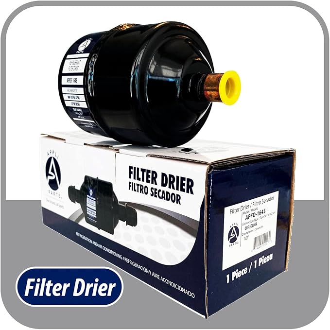 Appli Parts APFD-164S 1/2 in Liquid Line Refrigerant AC Filter Drier hvac Refrigeration 164S ODF Sweat Solder connection universal unidirectional 7in long 3in wide