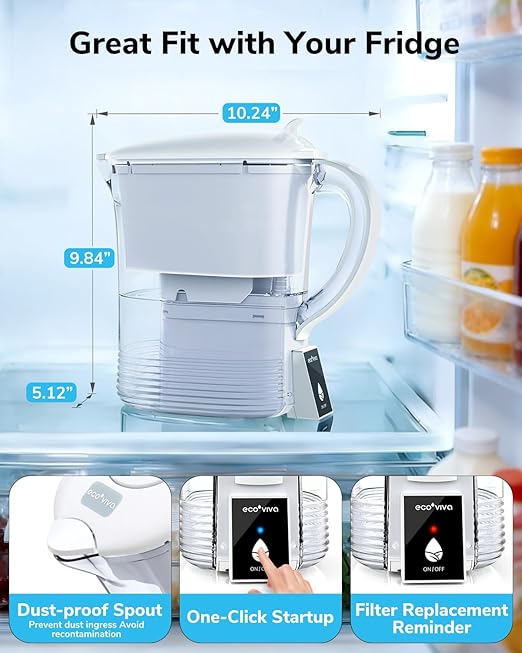 Electric Water Filter Pitcher for Tap and Drinking Water,1-Min Fast Filtration, Removes 99.99% of Lead, Chlorine, with 5-Stage Advanced, 6-Month Long-Life Filter,34oz, EWP-PE1