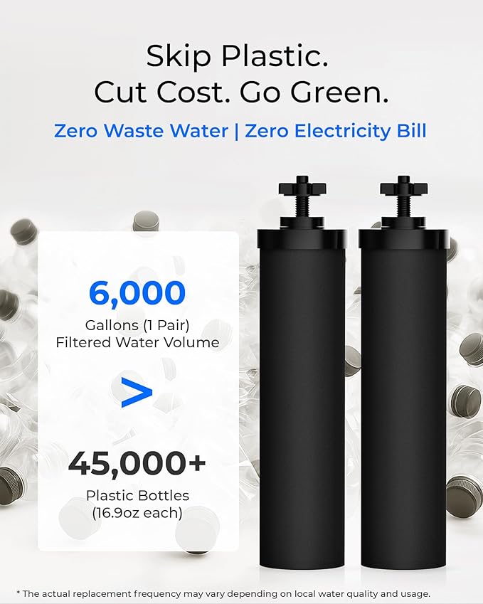 Waterdrop Gravity-fed Water Filter System, Reduces Lead and up to 99% of Chlorine, NSF/ANSI 42&372 Standard, with 2 Black Carbon Filters and Metal Spigot, King Tank Series - AquaVibe