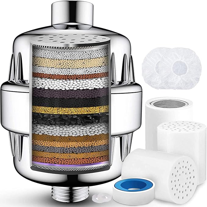 20 Stage Shower Filter with Vitamin C E for Hard Water with 3 Cartridges, High Output Universal Shower Head Water Softener Filter to Remove Chlorine and Fluoride-Reduce Dry Itchy Skin,Dandruff,Eczema