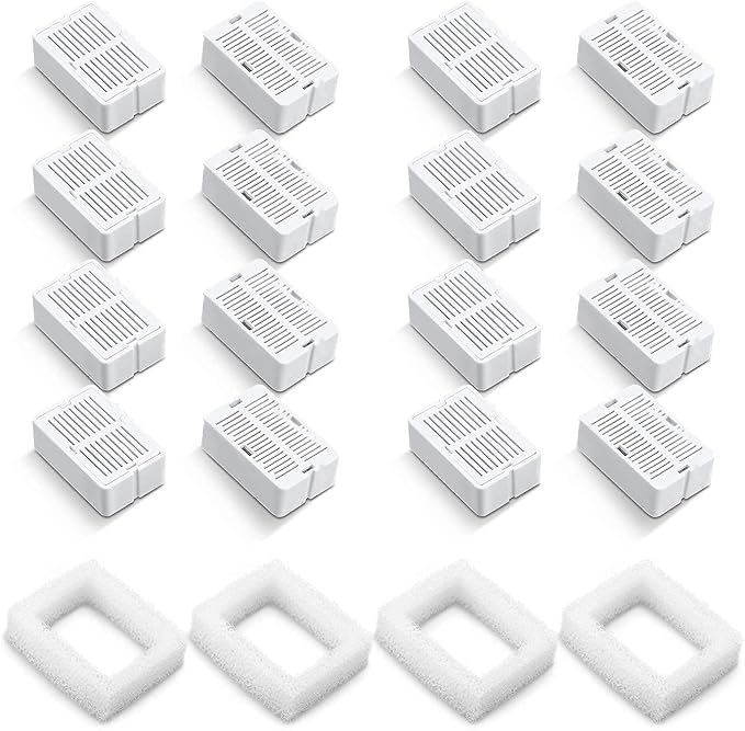 Pet Fountain Filters - 16 Carbon and 4 Foam Pre-Filters for Ceramic/Cupcake Pet Fountain