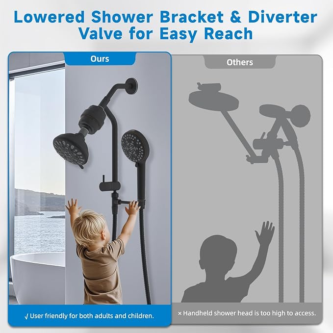 Filtered Shower Heads, All Metal Dual Shower Head with Easy Reach Handheld Spary Combo, 3-Way High Pressure 70 Modes Rainfall Showerhead, 71" Hose, Shower Bracket, 20 Stage Shower Filter, Oil Bronze