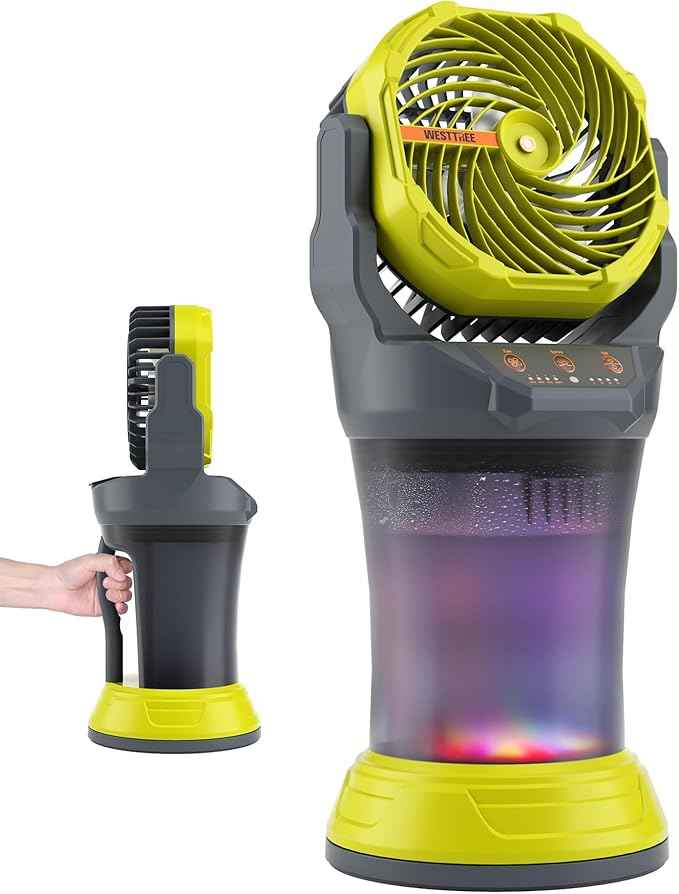 Portable Misting Fan with 30000mAh Battery Fan-Rechargeable Outdoor Misting Cooling Fans with 2L Water Tank,RGB Lights,4 Speeds & Spray Modes-for Patio, Camping, Beach, Workshop (Gray-Green)