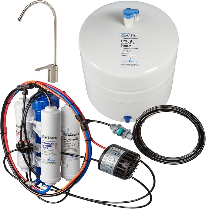 Home Master TMULTRA-ERP-L Ultra RO System Loaded; City & Well Water, Fast 4.5 sec Fill Rate, 6-stages, UV Sterilizer, 1:1 Waste Ratio, High hardness Membrane 18gpg, Lux Nickel RO Faucet, fridge kit