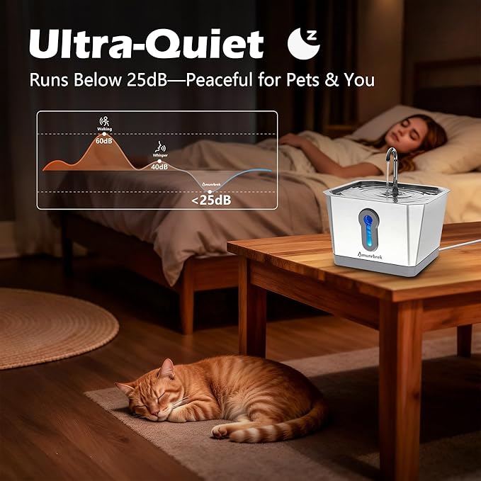 Cat Water Fountain Stainless Steel with 3.5L/118oz Capacity, Automatic Cat Water Dispenser with App Monitoring & 2.4G WiFi, Indoor Pet Fountain for Cats and Dogs