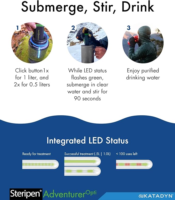 SteriPen Adventurer Opti UV Water Purifier for Backpacking, Camping & Travel