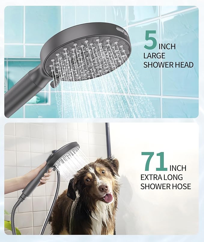 Filtered Shower Head with Handheld, High Pressure 9 Spray Mode Gunmetal Grey Showerhead With Filters,Detachable Shower Head,Water Softener Filters Beads For Hard Water - AquaVibe