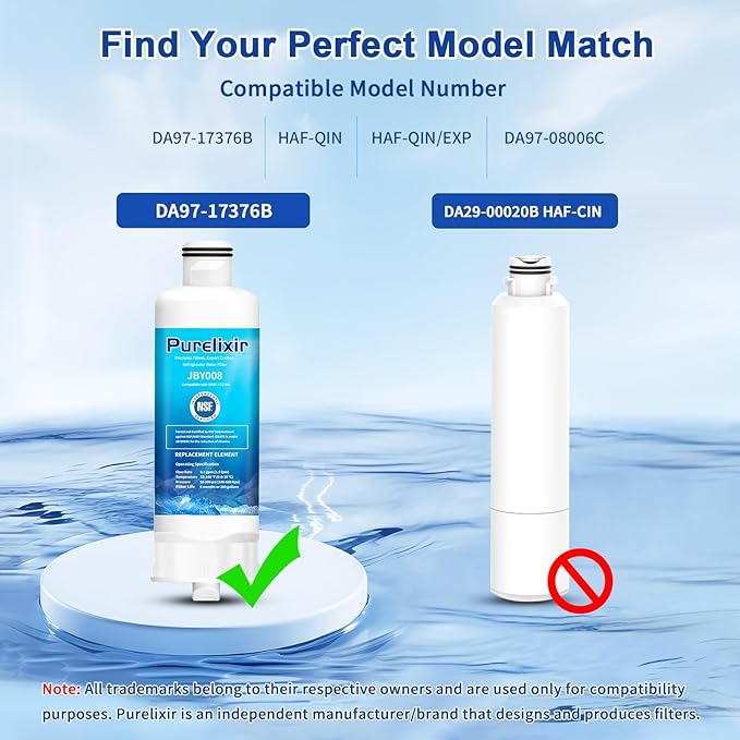 DA97-17376B Compatible with Samsung HAF-QIN/EXP, DA97-08006C, RF28R7201SR, RF28R7351SG, WD-F45, Refrigerator Water Filter Replacement, NSF Certified, 3 Pack