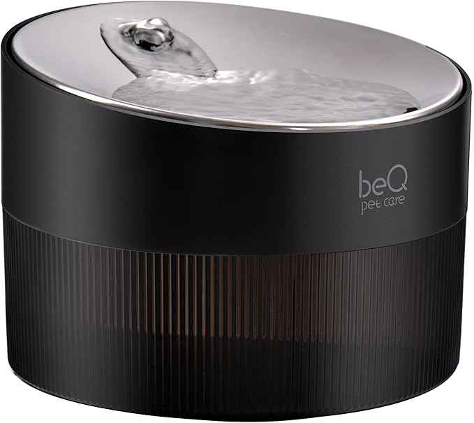 beQ Cat Water Fountain, 84oz/2.5L Stainless Steel Automatic Pet Fountain Dog Water Dispenser with Replacement Filters for Cats, Dogs, Multiple Pets Drinking Bowl, Indoor Ultra-Quiet Smart Pump, Black