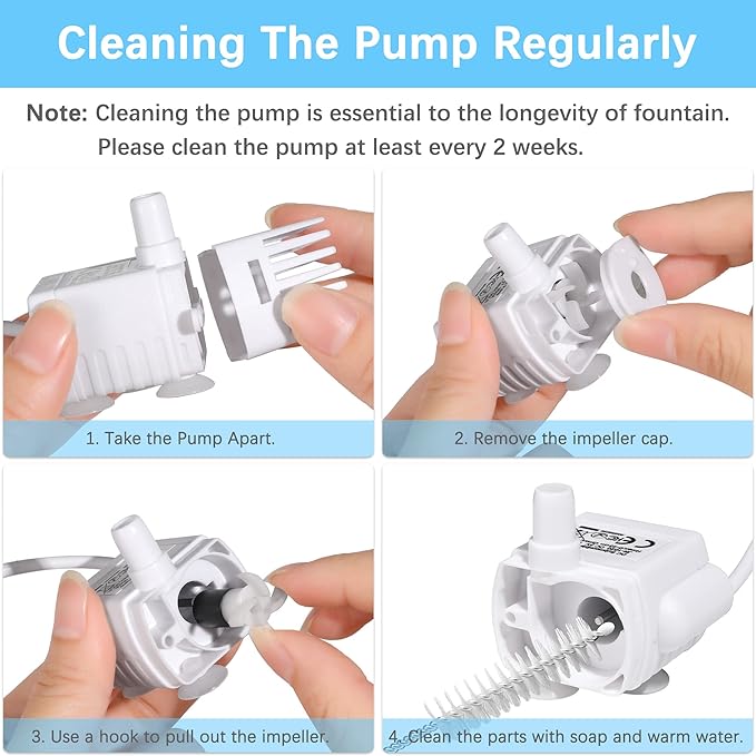 Cat Water Fountain Pump Silent DC5V Original Pet Drinking Fountain Replacement Pump (170L/H) with 6.5ft USB Power Cord for 61OZ/1.8L HAPUP Dog Water Fountain Fish Tank Hydroponics (No Adapter)