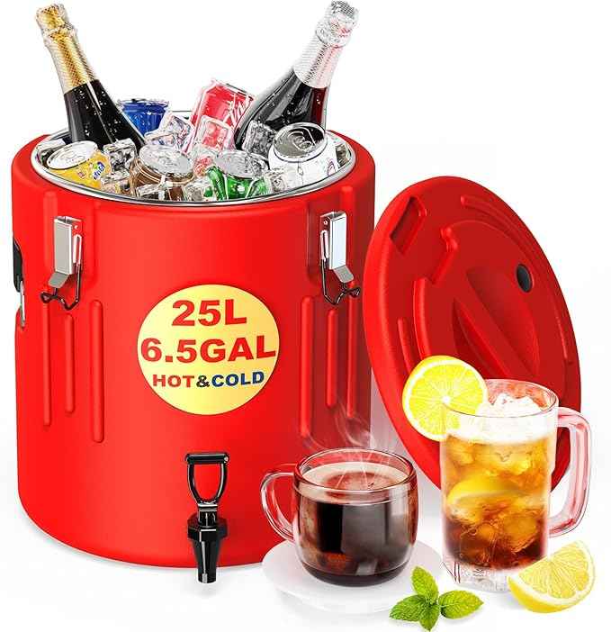 Large Insulated Beverage Dispenser 5 Gallon - Ice and Hot Drink Dispenser with 304 Stainless Steel Interior and Spout, Portable Hot Water Dispenser, Outdoors Cooler Jug for Camping Party Sports