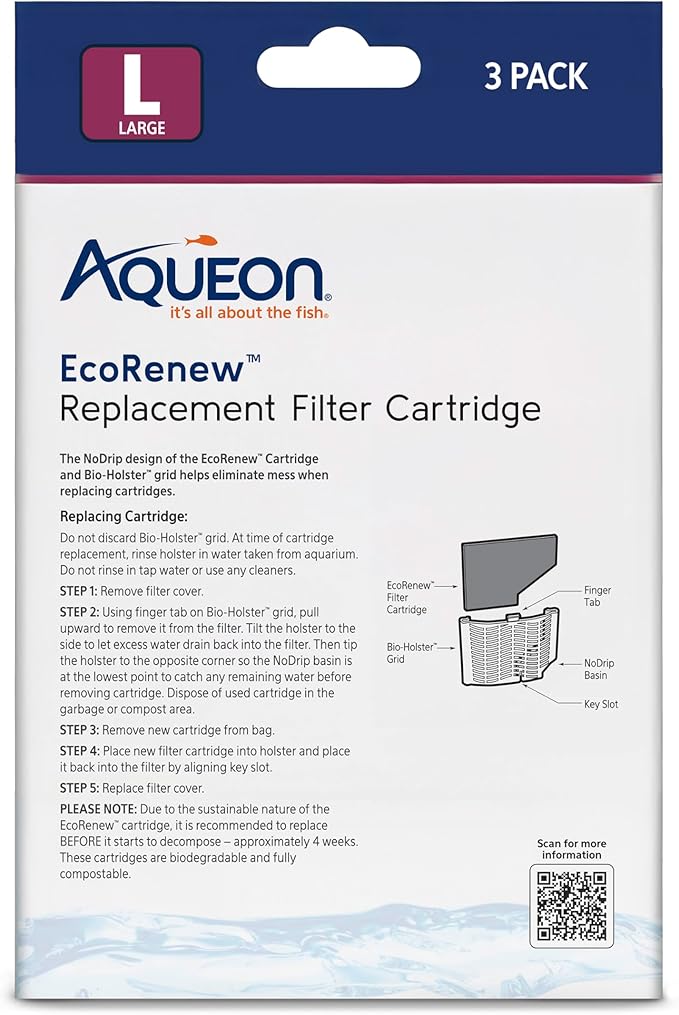 Aqueon Genuine EcoRenew Filter Cartridges, for Freshwater and Saltwater Aquariums, Large, 3-Pack - AquaVibe