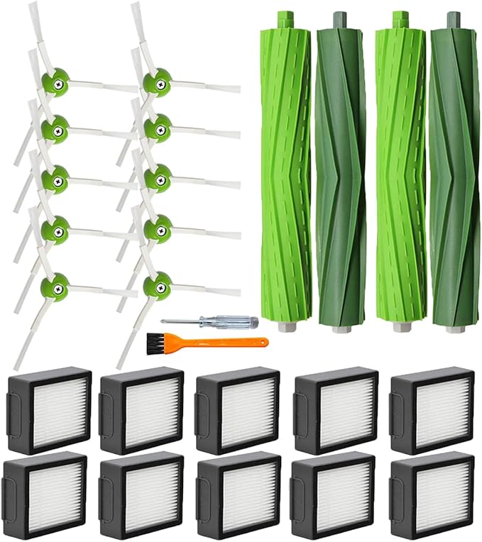 Replacement Parts accessories for iRobot Roomba e5 e6 i1 i2 i3 i3+ i4 i5 i6 i6+ i7 i7+ i8 i8+ j5 j6 j7 j8,for Roomba i e&j Series Vacuum Cleaner(2 Set Roller Brushes,10 HEPA Filters,10 Side Brushes) - AquaVibe