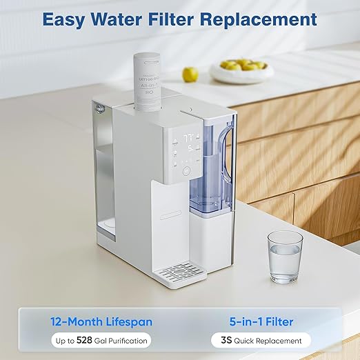 Reverse Osmosis Water Filter Countertop System, 5-Stage RO Filtration, Instant Hot Water with 4 Temperature Settings, BPA-Free, White, for Home Kitchen
