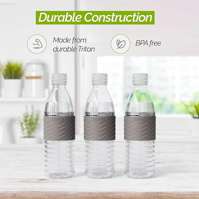 Copco Hydra 16.9 oz Tritan Water Bottle with Spill Resistant Lid & Non-Slip Sleeve, Set of 3 - BPA-Free, Dishwasher Safe, Fits Cup Holders, Great for Gym, Travel, Office - Durable & Lightweight (Grey)