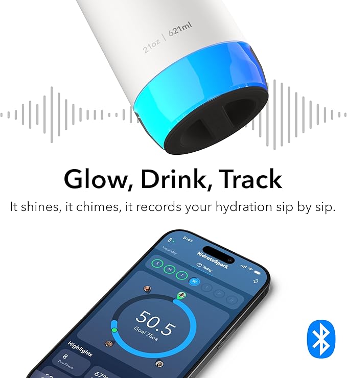 Hidrate Spark PRO 2 21 oz Straw – Smart Hydration Bottle with Clinically Accurate Water Tracking & Extended Battery Life – Syncs with Apple Health, Fitbit, Smart Rings & Watches - White