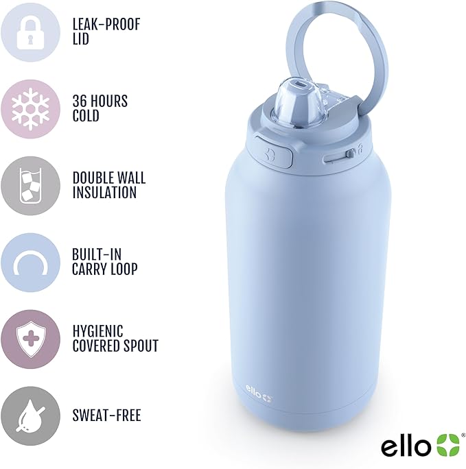 Ello Hydra 64oz Half Gallon Vacuum Insulated Stainless Steel Jug with Locking