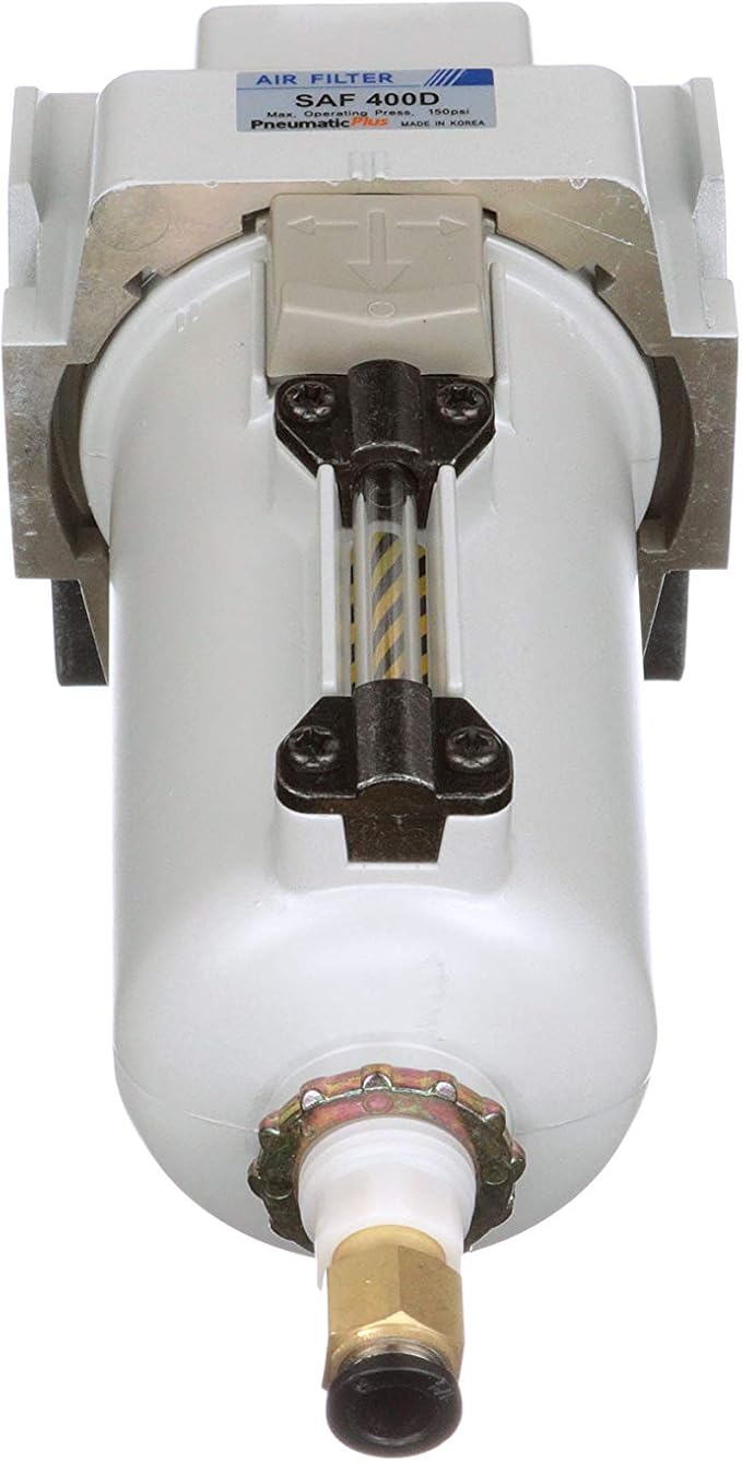 PneumaticPlus SAF400-N04BD-MEP Compressed Air Filter 1/2" NPT, 10 Micron Element, Metal Bowl, Auto Drain, Bracket Included - AquaVibe