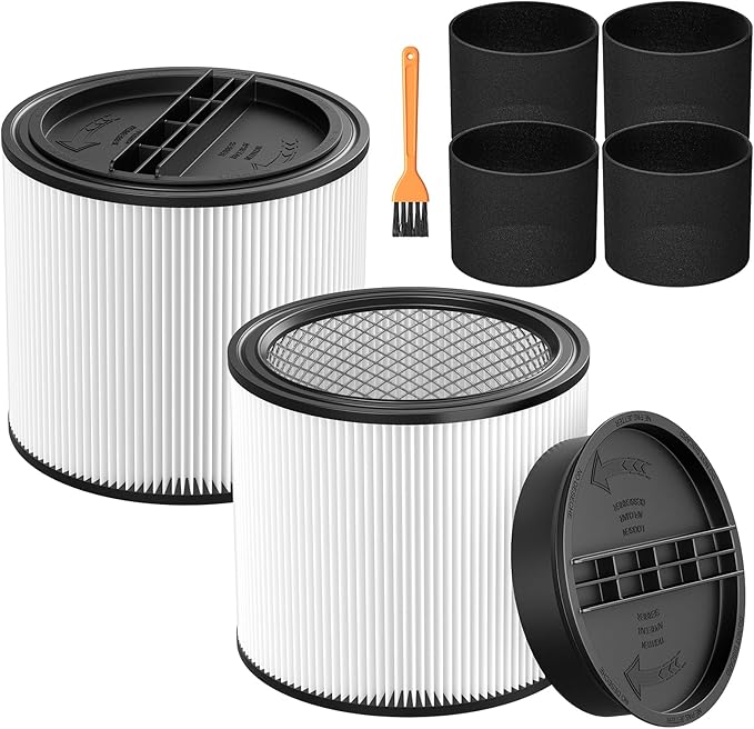 90304 Replacement Filter Kit Compatible with Shop Vac Cartridge Filter 90350 90304 90333 90585, Fits Most 5 Gallon and above Wet Dry Vacuum Cleaner (2+2+4+1) - AquaVibe