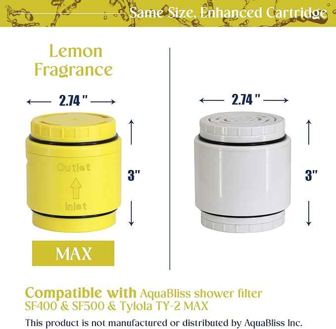 Heavy-duty Lemon-Fragrant Shower Filter Replacement Cartridge.Compatible with SF500 & SF400.Reduce Hard Water| Chlorine | Chemical.For Hair Loss & Skin Allergies.Tylola MAX model