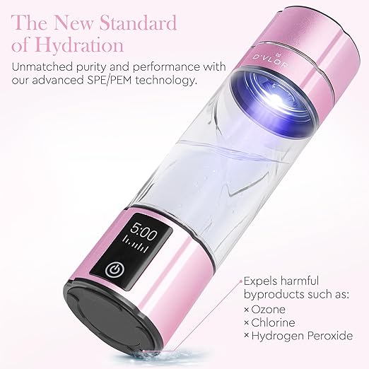 Wellness Frequency Hydrogen Bottle - Up to 4000+ PPB with UV Light Cleaning Technology and Wireless Charging Pad - Electric Water Bottle - Featuring 10 OZ Portable Capacity - SPE PEM Tech