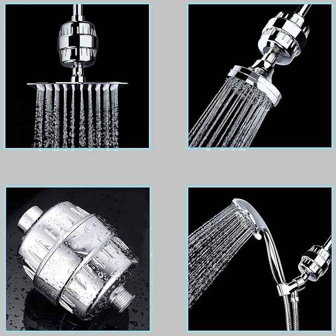 15 Stage Universal Shower Water Filter Cartridges for Chemical & Chlorine Reduction, Hard Water, pH Balance Restoration - Replacement for All Similar Shower Systems (4 Pack)