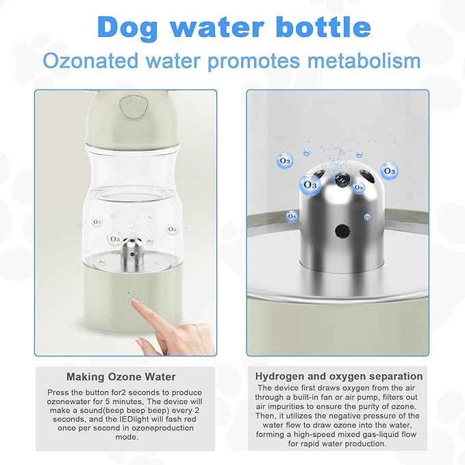 Portable Dog Water Bottle with Ozone Purification - Active Oxygen Puppy Water Bowl & Dispenser for Travel, (A-013B-white)