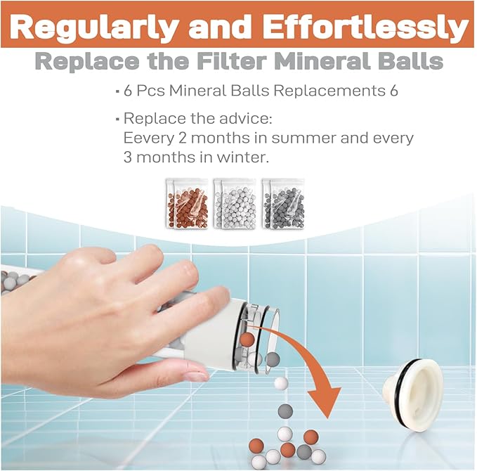 YDmeet Filtered Handheld Showerhead with Shower Holder Set, 3-Mode Spray Setting, Long Metal Hose, Extra 6 Packs Replacement Mineral Balls for Refills, Chrome - AquaVibe