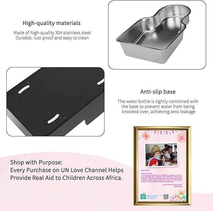 RIZZARI Stainless Steel Dog Water Dispenser : 10L Lagre Capacity Gravity Waterer - Anti-Tip Stay-Put Base - No Power Needed - Leak-Proof Auto Refill - for Large Dogs - Apartment/Office/Pet Corner