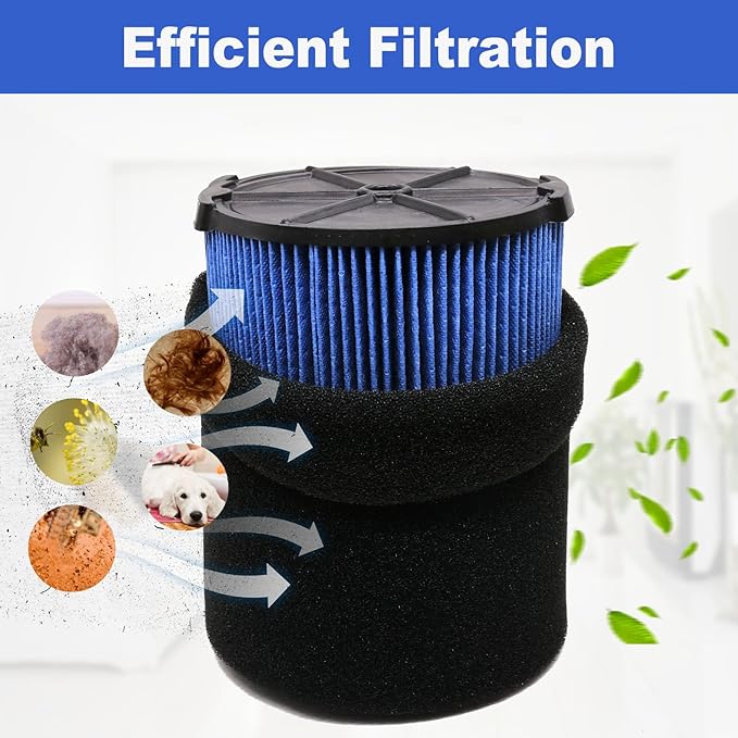 2 Pack VF5000 Filter for Ridgid Shop Vac 5-20 Gallon Wet Dry Vacuums, 3 Layer Pleated Vacuum Filter Fit Models WD1450 WD0970 WD1270 WD06700 WD1851 WD1680 RV2400A（with 4pcs Foam Sleeve） - AquaVibe