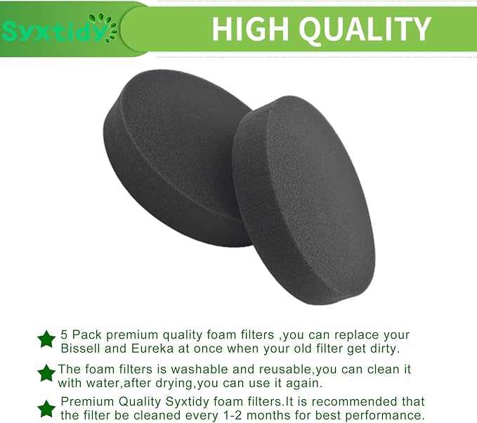 Vacuum Filter for Bissell, Filters Replacement for Bissell Powerforce Helix Bagless 2191, 2190, 2254, 2256, 1700, Part 1608225,5 Pack, Black