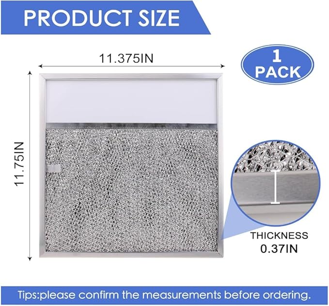 Range hood Filter Aluminum Filter with Light Lens 11-1/2 X 11-3/4 X 3/8 Thickened aluminum frame for Broan R610045, R610050, SR610045, Estate 883093, 883103, 883149, 1017892, 14210156, and more 1 Pcs