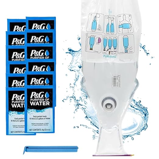 Puribag Gravity Water Filter - Portable Water Filtration System and Backpacking Filter for Camping, Hiking and Emergency Treatment - 2.5 Gallon Bag - Hangs Anywhere
