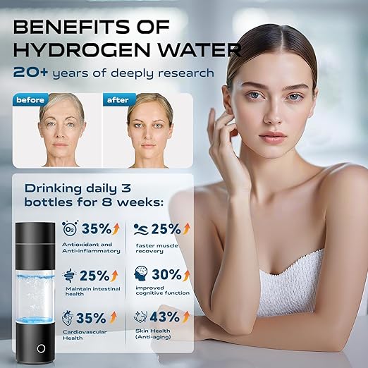 Hydrogen Water Bottle Generator,4500PPB SPE/PEM Tech -Electrolysis Water Ionizer -11.3 OZ Hydro Water Bottle, Portable Rich Hydrogen Water Machine, Health Gifts for Husband, Wife,Family,Friend,Travel