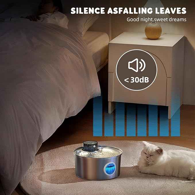 Casfuy PWL-003 Smart Motion Sensor Cordless Stainless Steel Dog & Cat Water Fountain, 108-oz