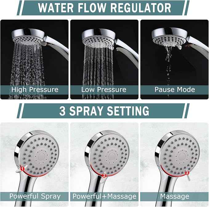 Taiker Filtered Shower Head, High Pressure Rainfall Shower Head/Handheld Shower Filter Combo, Luxury Modern Chrome Plated with 60'' Hose Anti-leak with Holder (Silver)
