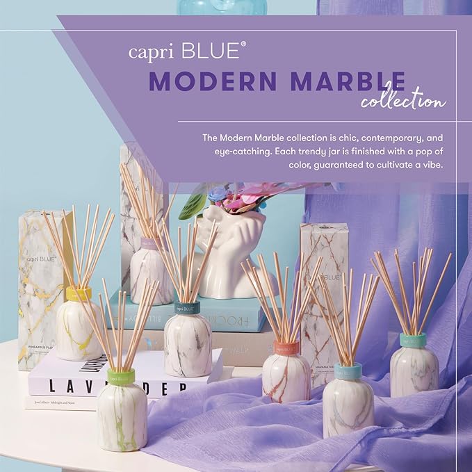 Capri Blue Modern Marble Reed Diffuser Set - Includes Reed Diffuser Sticks, Scented Oil & Glass Bottle - Luxury Scents for Bedroom Decor & Bathroom Air Freshener - Havana Vanilla (5.7 fl oz)